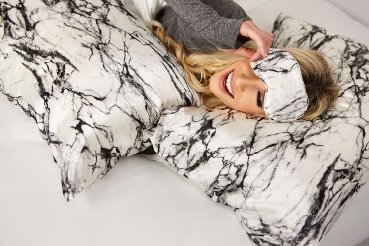 matching pillowcase and sleep mask in marble