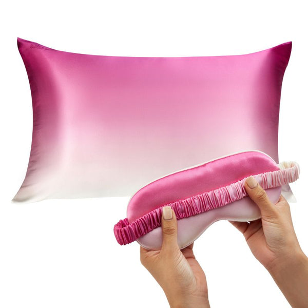 pink ombre pillowcase and sleep mask