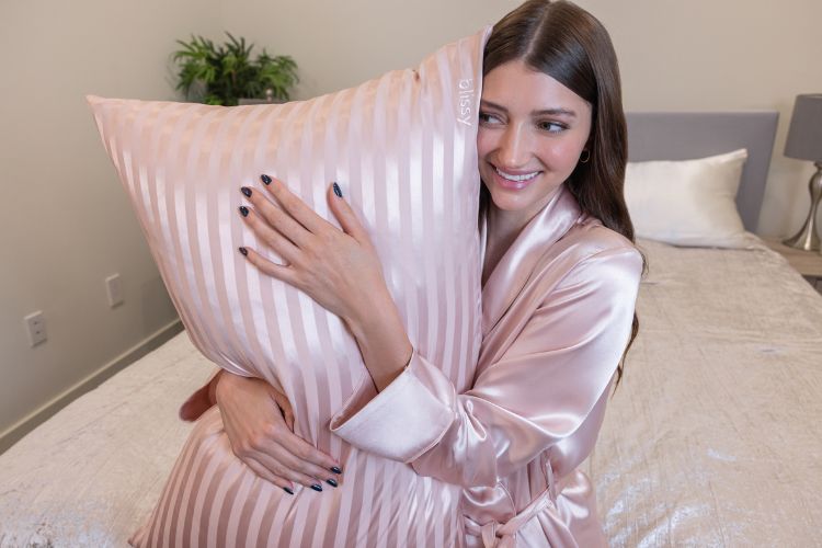 woman with blissy pillowcase