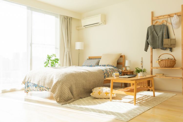 comfy bed and mattress in a bedroom