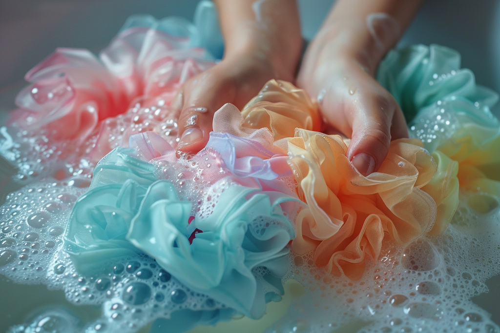 gently rub silk scrunchies with detergent for silk fabric