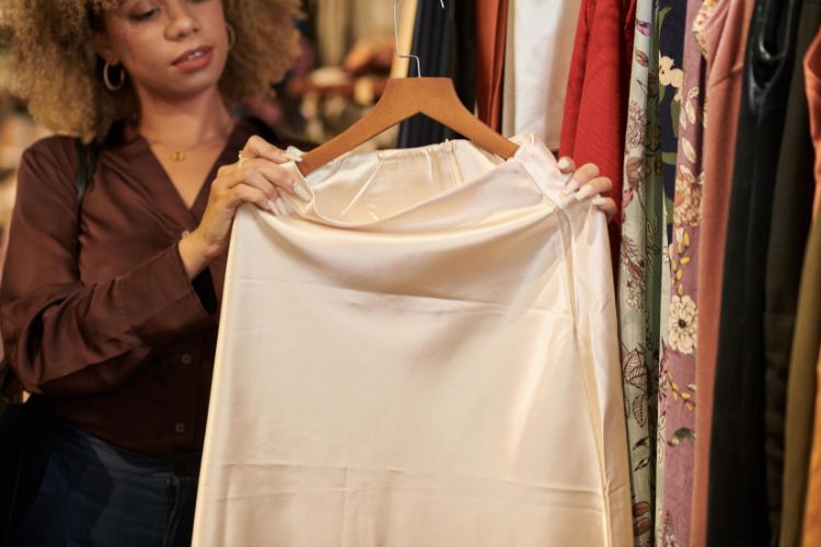 woman holding washable silk