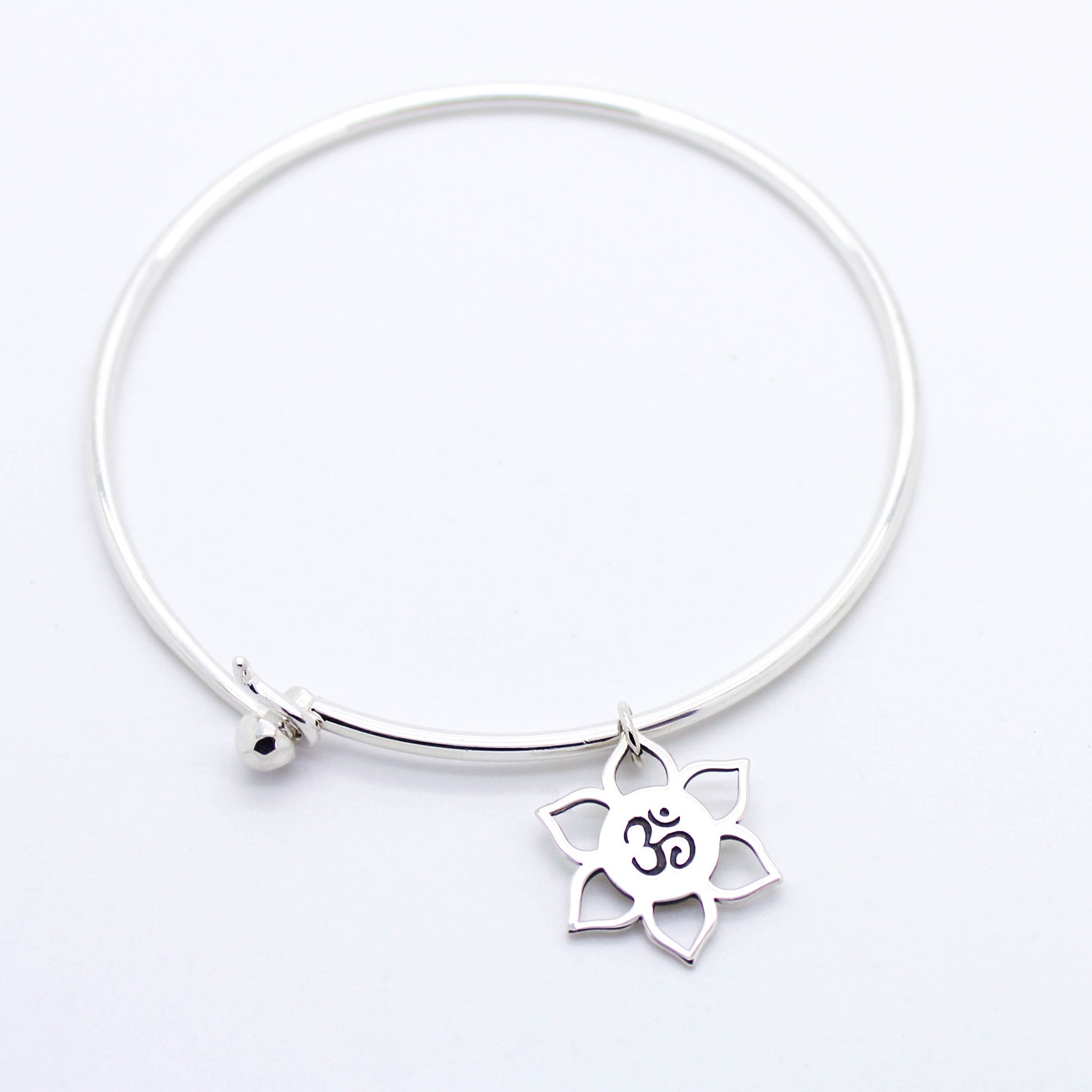 Om Lotus sterling silver bangle bracelet