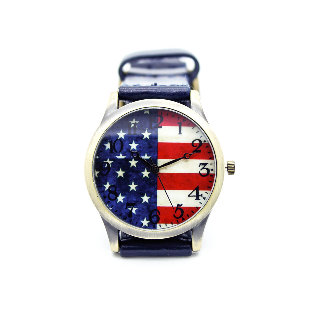 Stars and stripes leather watch - Imsmistyle
