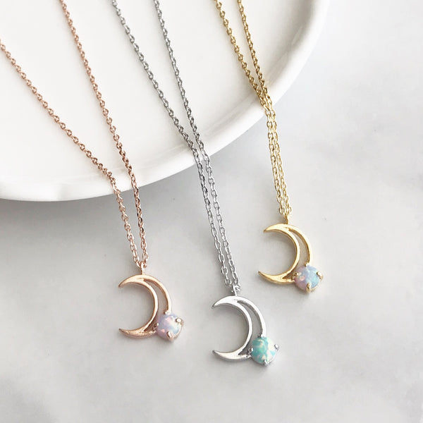 Crescent moon opal necklace - Imsmistyle