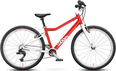 Woom 5 red 24 inch wheel 8 speed ultralight kids' bike.