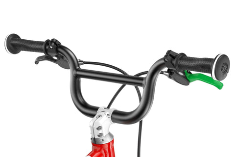 Woom junior handlebars featuring an integrated handlebar clamp with recessed clamp bolts.