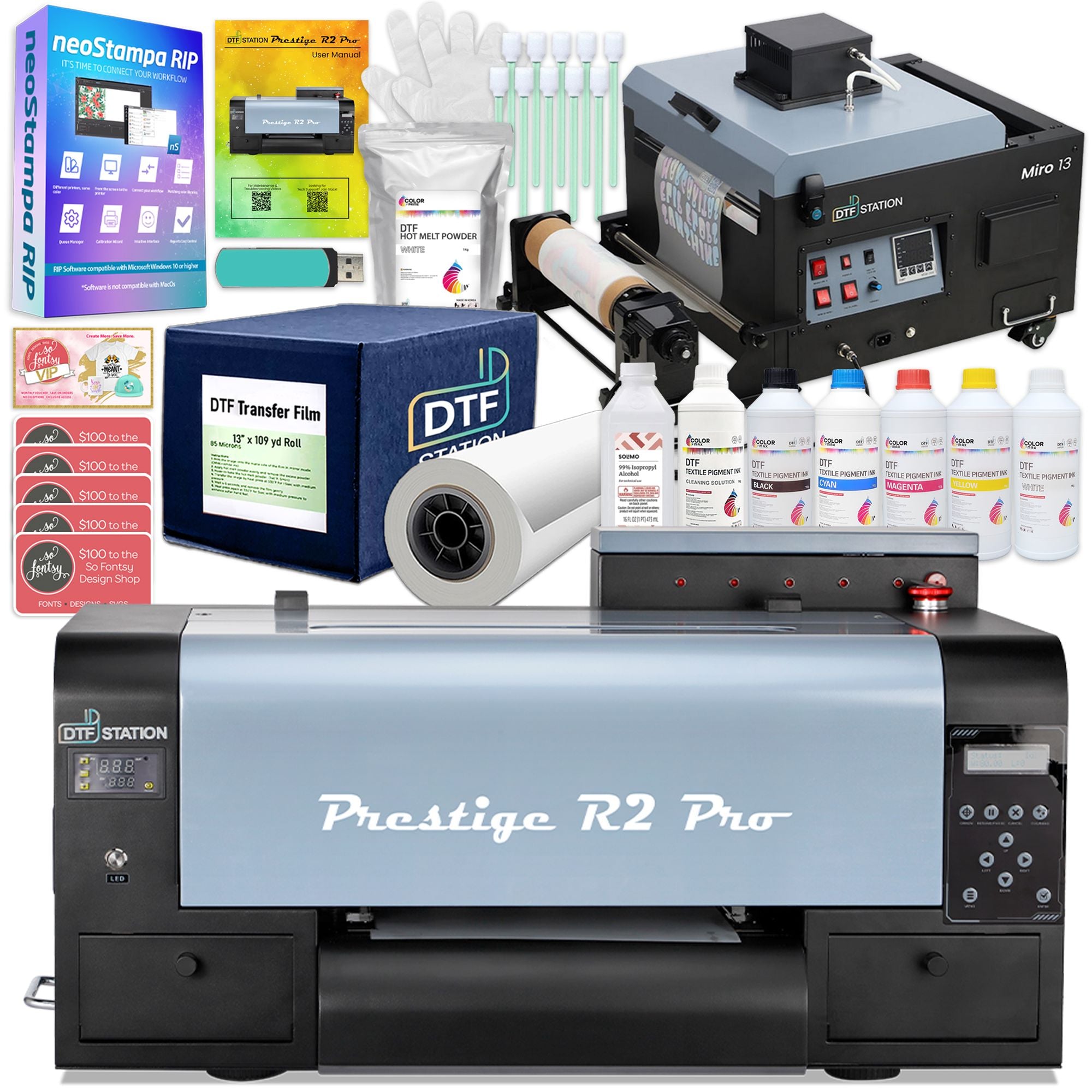 Prestige R2 PRO DTF Roll Printer w/ Miro 13 Inline Shaker & Oven Bundle