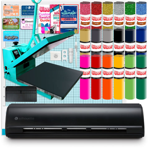 Silhouette Matte Black Cameo 5 w/ 8-in-1 Turquoise Heat Press & Siser HTV