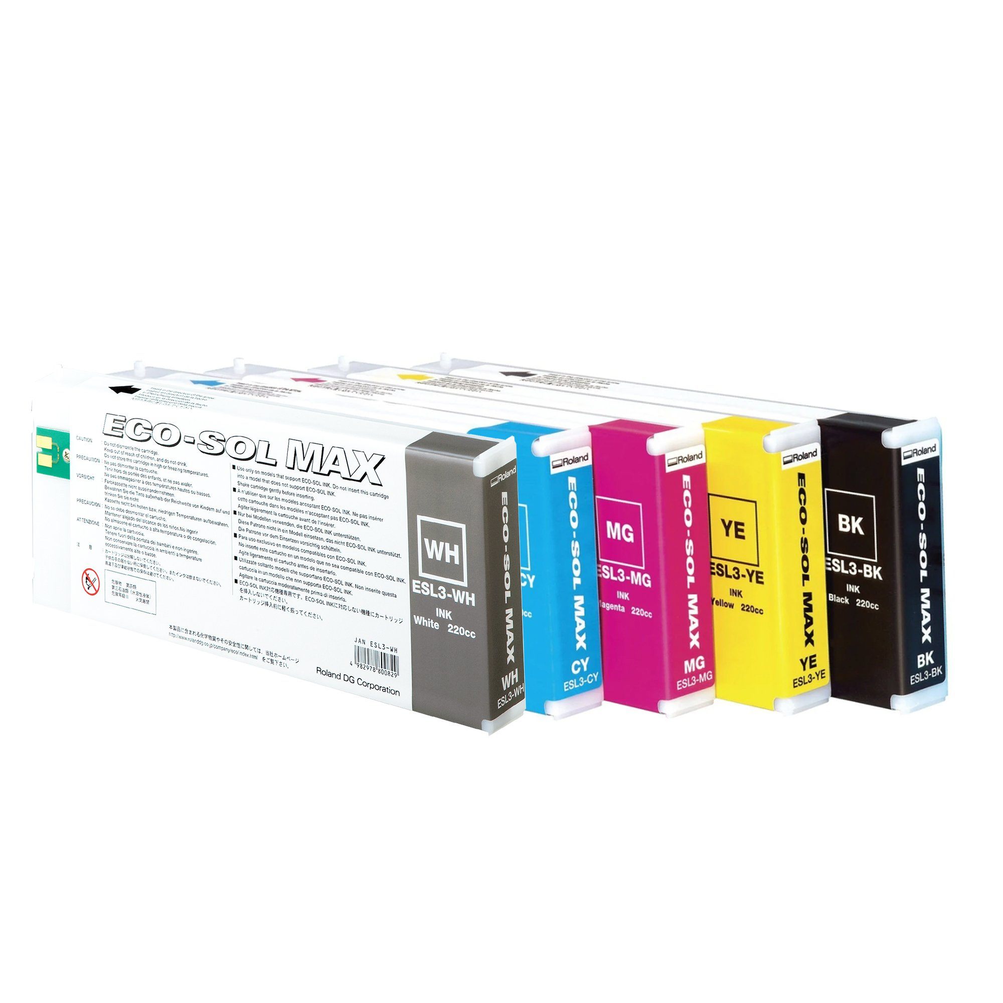 Roland BN-20 Eco-Sol Max Ink Set 220cc - Cyan, Magenta, Yellow, Black, White