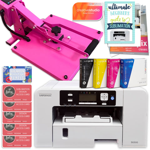 Sawgrass UHD Virtuoso SG500 Sublimation Printer & 15 Turquoise Heat Press  Bundle 