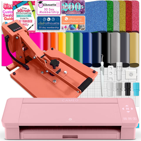 Silhouette Blush Pink Cameo 4 Heat Press T-Shirt Bundle with Pink Heat Press, Siser HTV
