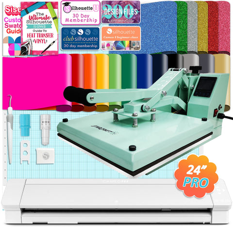 Silhouette Matte Black Cameo 5 w/ 8-in-1 Turquoise Heat Press & Siser HTV