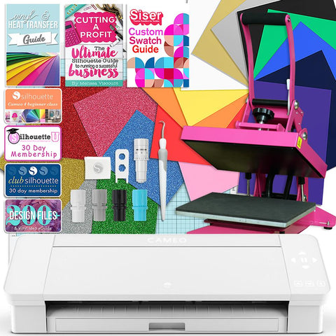 Silhouette Cameo 4 Pro - 24 w/ 15 x 15 Turquoise Heat Press & HTV Bundle