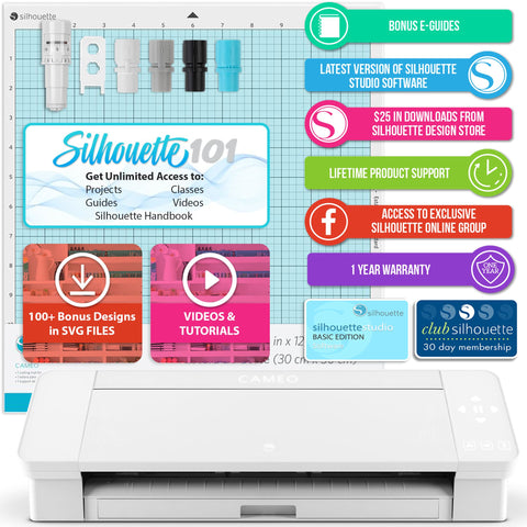 Silhouette White Cameo 4 w/ 15 x 15 Turquoise Slide Out Heat Press Bundle