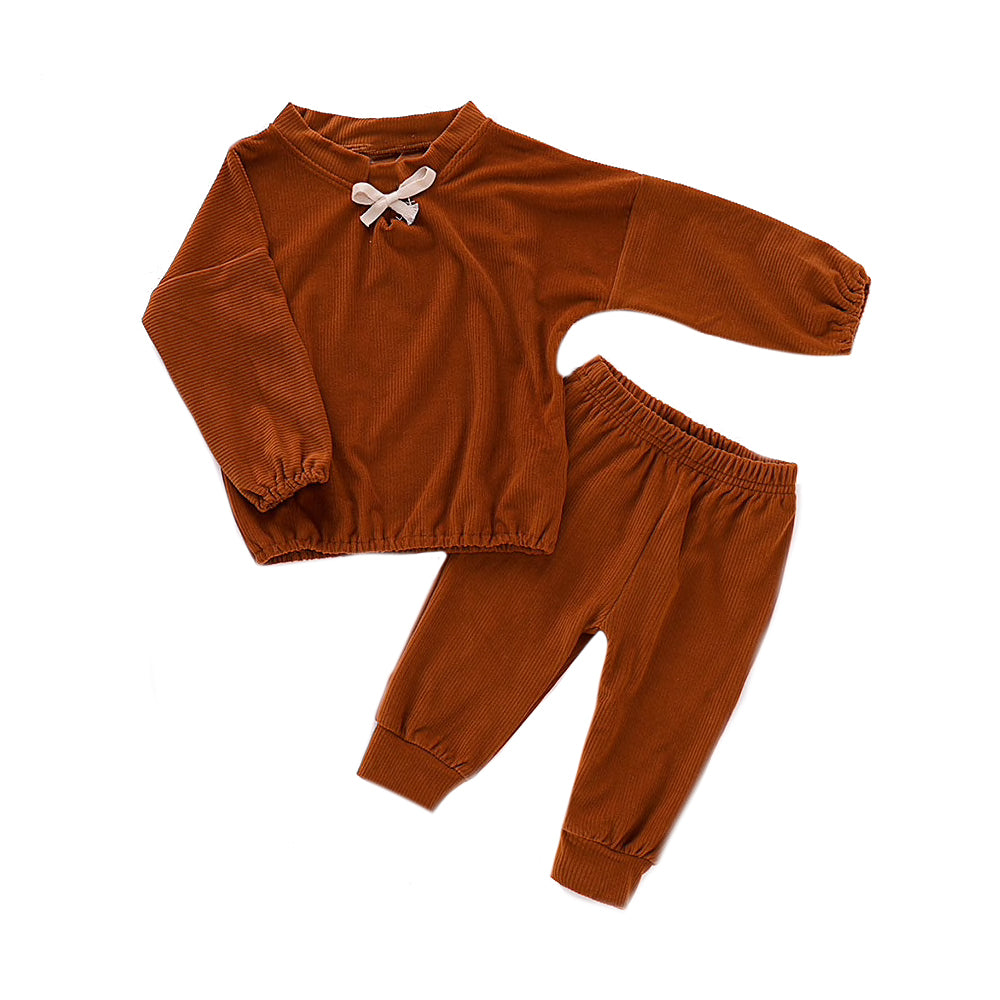 Velour Ribbed Two Piece Set, Chestnut