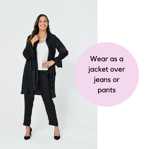 Wear as jacket over jeans or pants