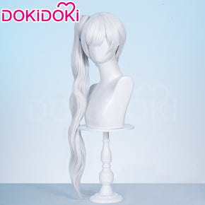 DokiDoki Anime Copslay White Ice Queen Wig Long Curly White Hair Single Side Ponytail