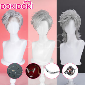 【Partially Ready For Ship】【Front Lace】DokiDoki Game Love and Deepspace Cosplay Sylus Wig / Glasses / Necklace / Brooch / Ear / Tail Men Short Sliver Mullet Defiant Spirit