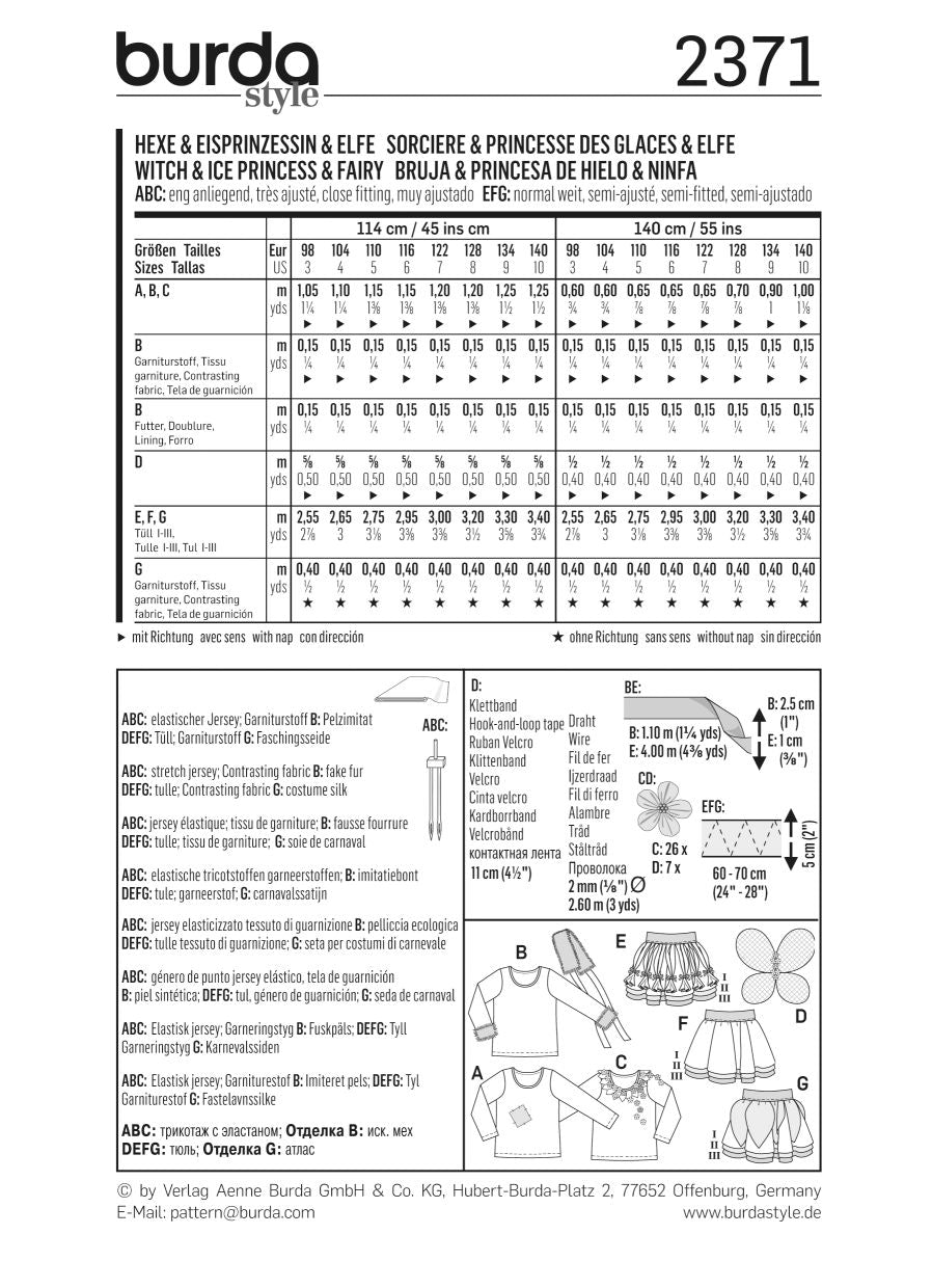 Symönster PDF-symönster - Burda 2371 - Utklädningskläder - Flicka Baby -  Maskerad | Köp på nätet hos toppatterns.se