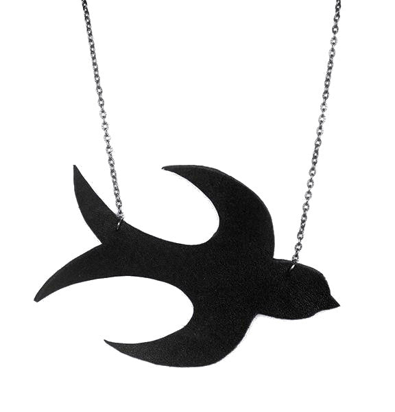 Recycled Leather Swallow Necklace – RokRokInc. Upcycled Jewelry