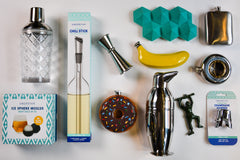 barware banana hip flask, cocktail shakers and ice cube spheres 