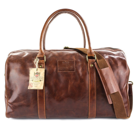 brown leather holdall weekend bag