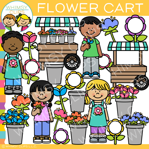 kids in flower garden clip art