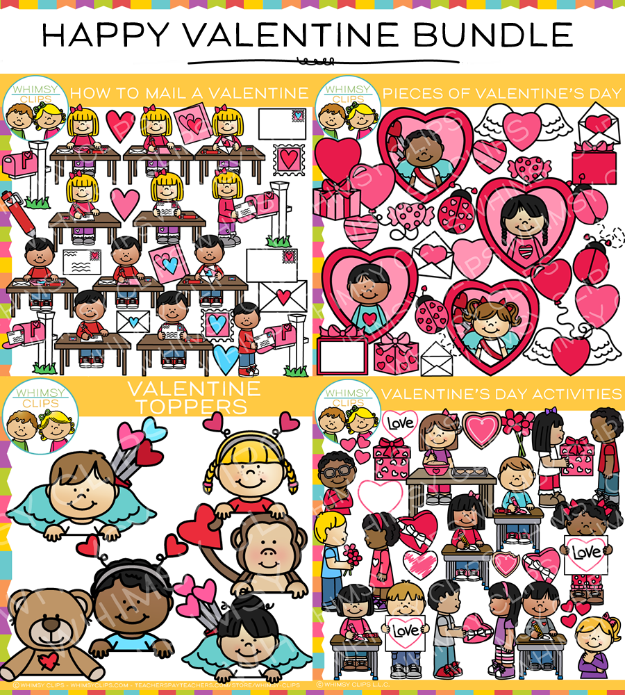 Happy Valentine Clip Art Bundle , Images & Illustrations | Whimsy Clips