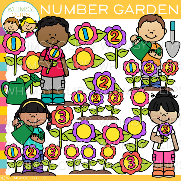 kids in flower garden clip art