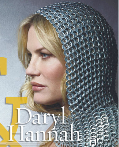 alt="armor inspired fashion daryl hannah upcycled red carpet outfit made from soda tabs - escama studio"