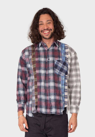 alt="upcycled clothing for men rebuild by needles flannel shirt"