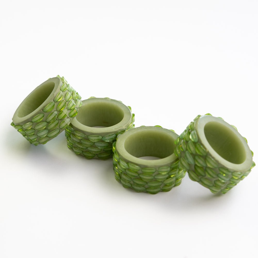 Green Round Resin Beaded Napkin Ring | Set of 4