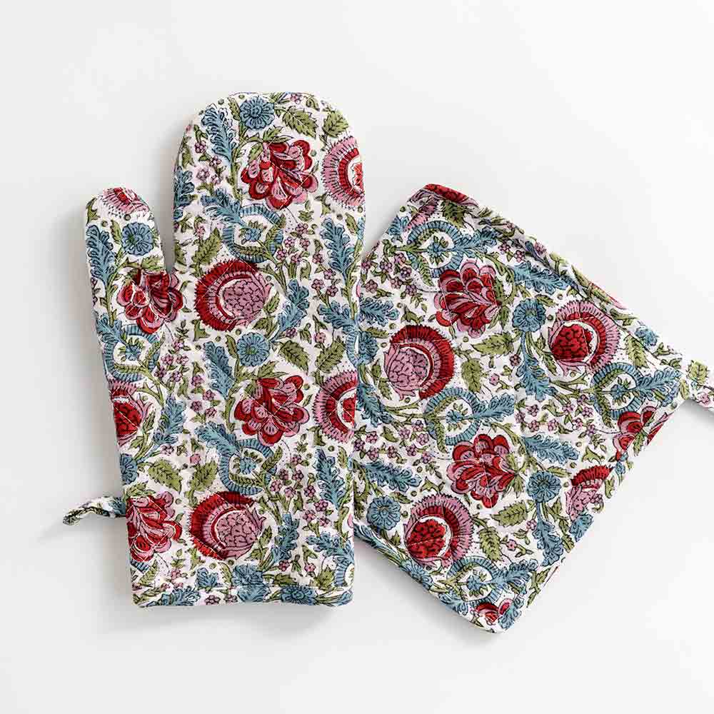 Boho Oven Mitts and Pot Holders Set,Boho Pattern Odd Geometric,Kitchen Oven  Glove Heat Resistant Oven Mitts and Potholder with Non-Slip Silicone