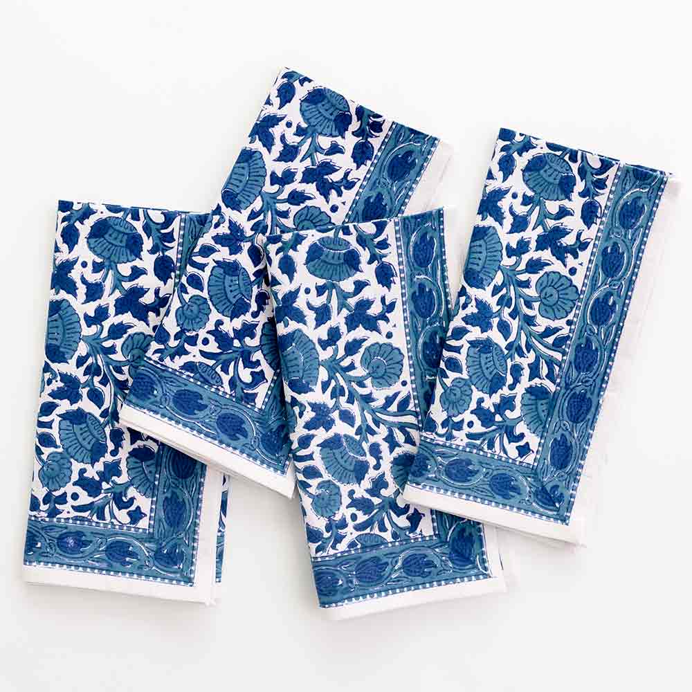 Blue & White Block Print Napkins (Set of 4) — Grace Home Decor