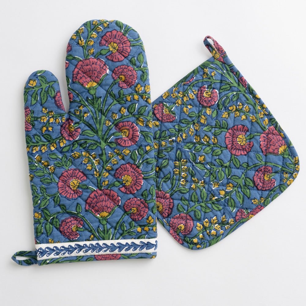 Pomegranate Cactus Flower Ivory Oven Mitt Set