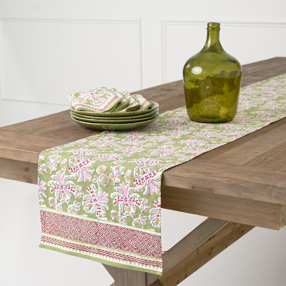 Bohemian Floral Moss & Mauve Table Runner