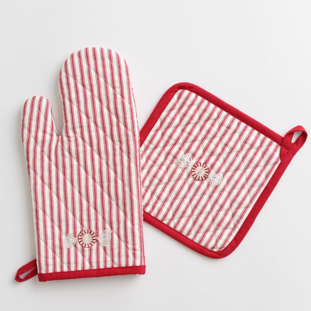 Master Cuisine Red Stripe Oven Mitt & Pot Holder Set