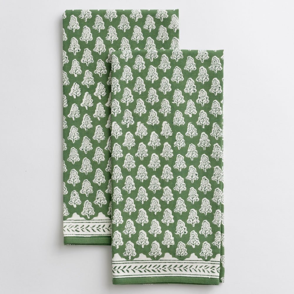 Set of 3 tea towels in striking green & cream colouring, perfect for a -  Aldiss