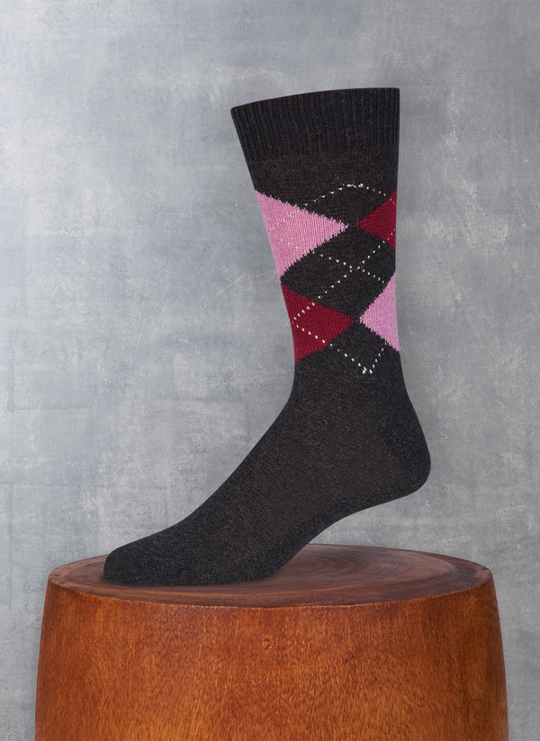  Men's Pink Argyle Dress socks Bright Pink/Black/Light