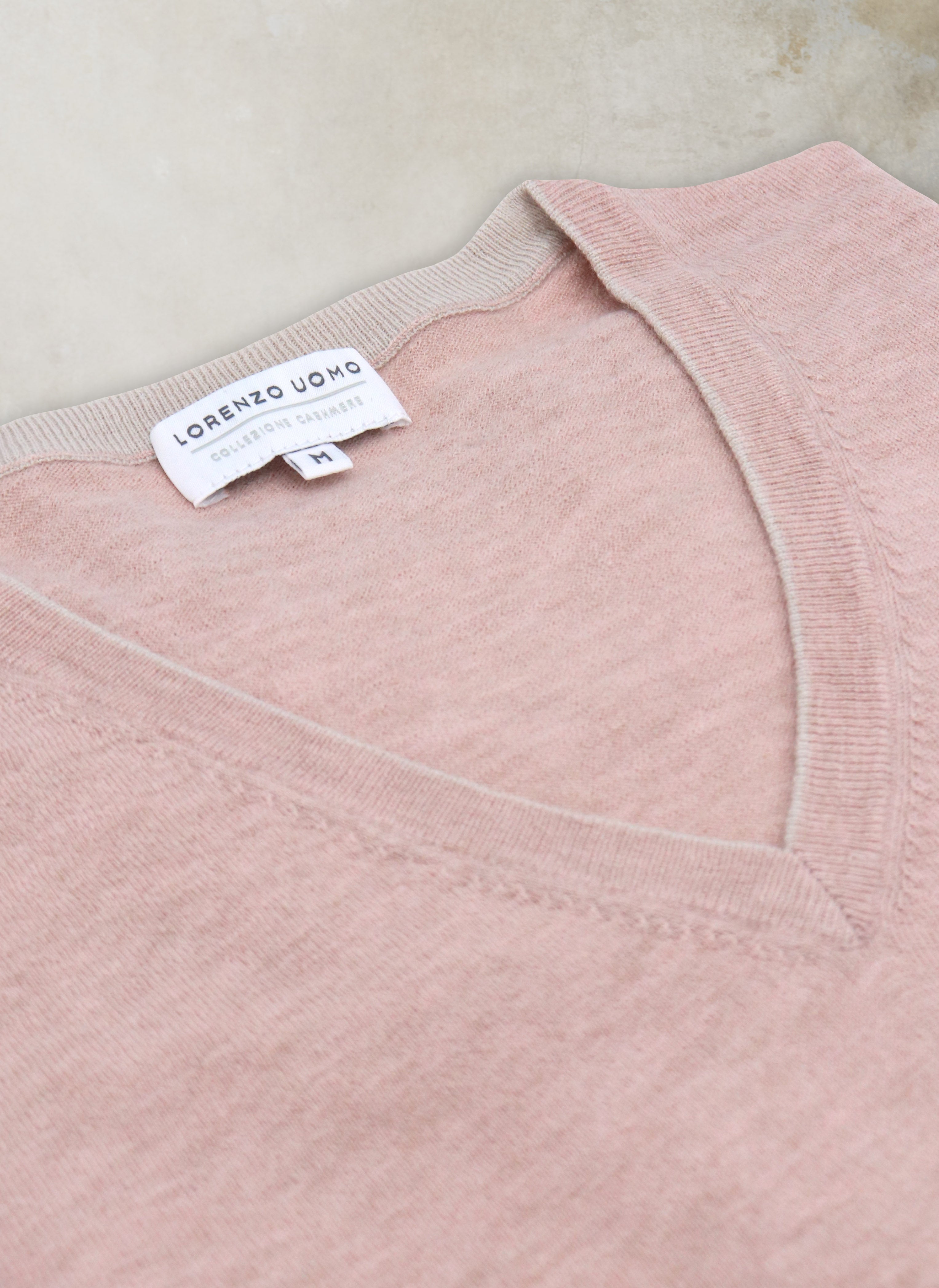 Men's St. Barths Contrast V-Neck Cashmere Sweater in Dusty Pink ...