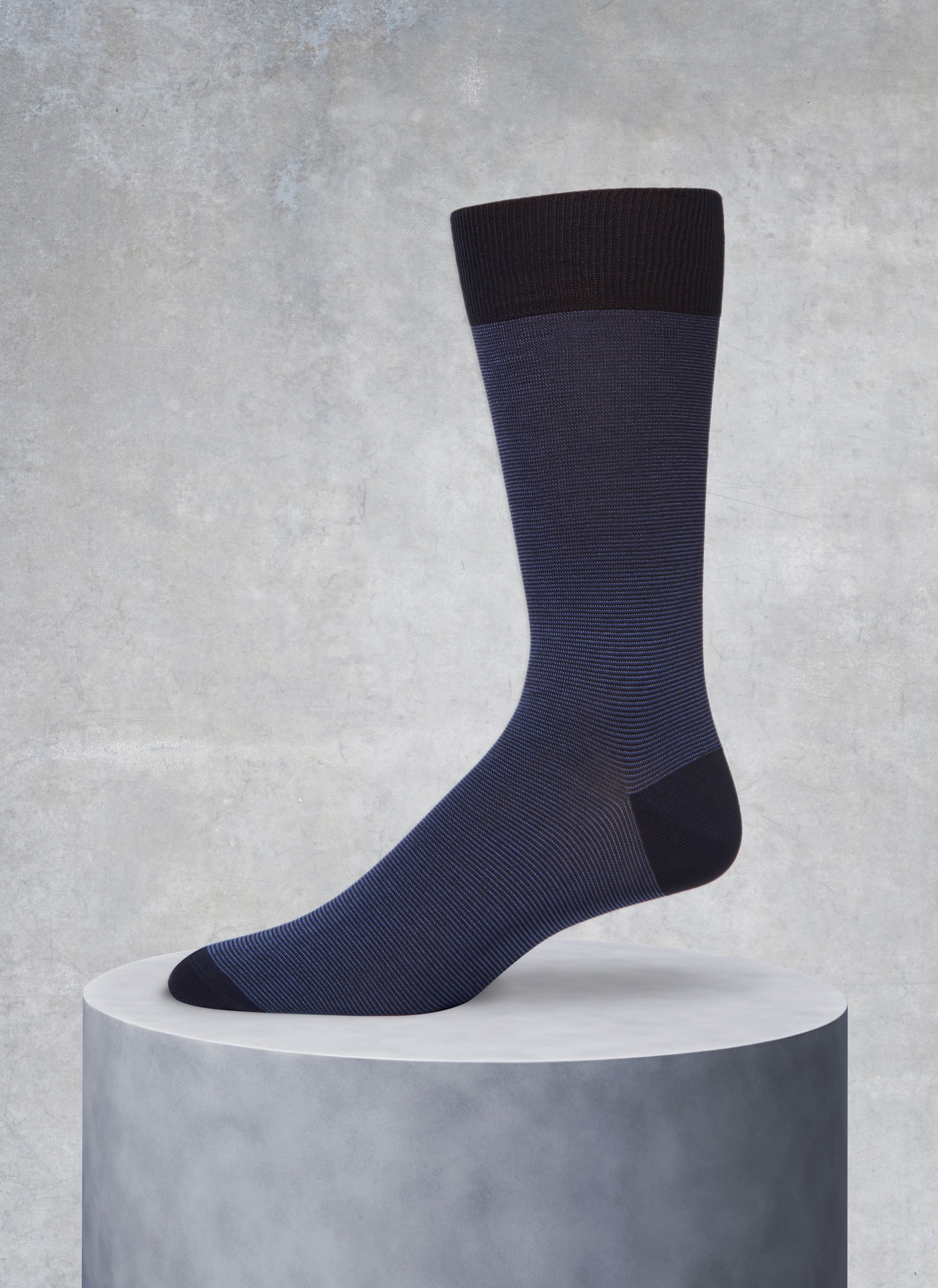 Mercerized Cotton Mille Righe Sock in Navy