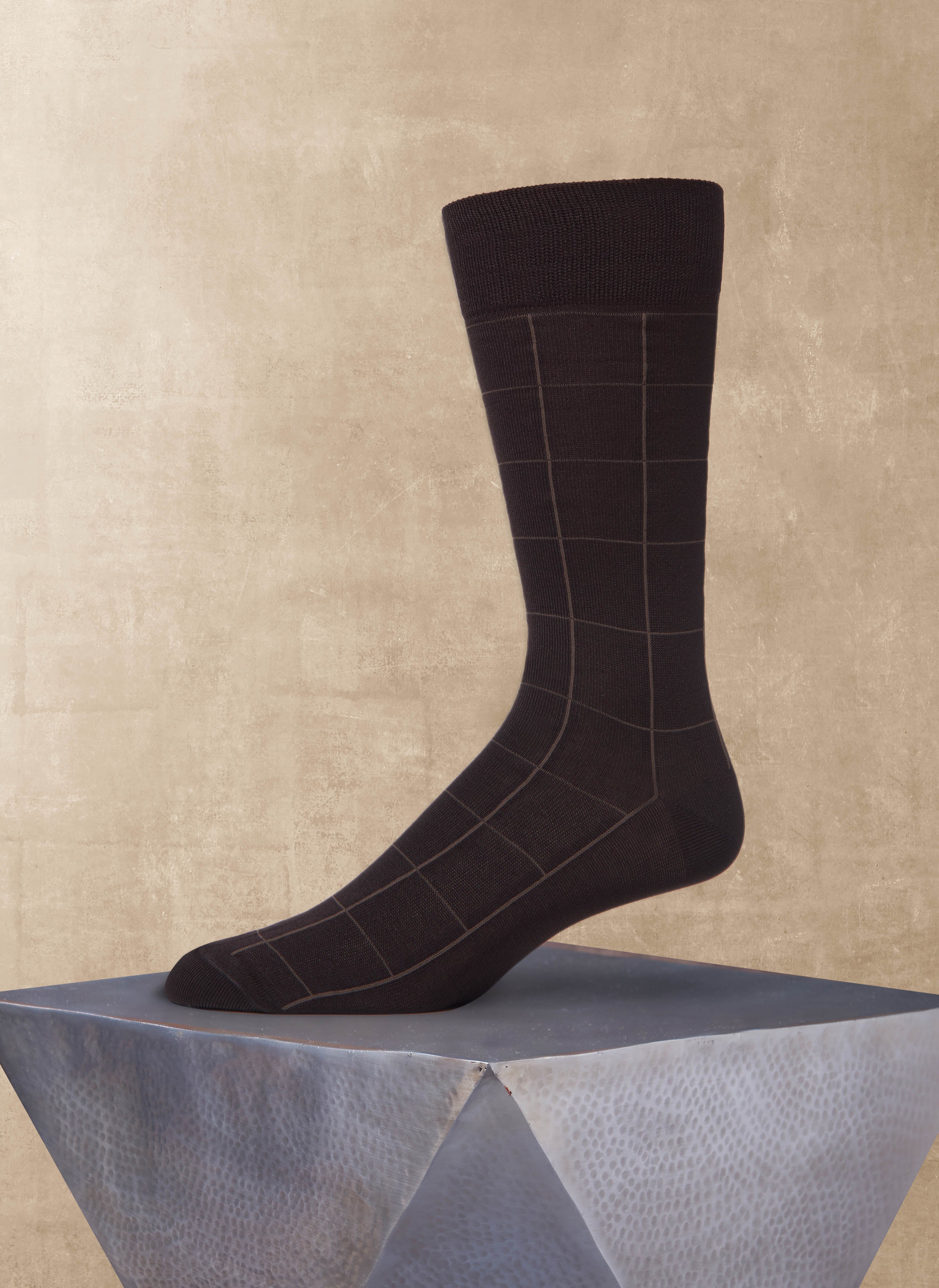 Mercerized Cotton Sock in Brown Windowpane