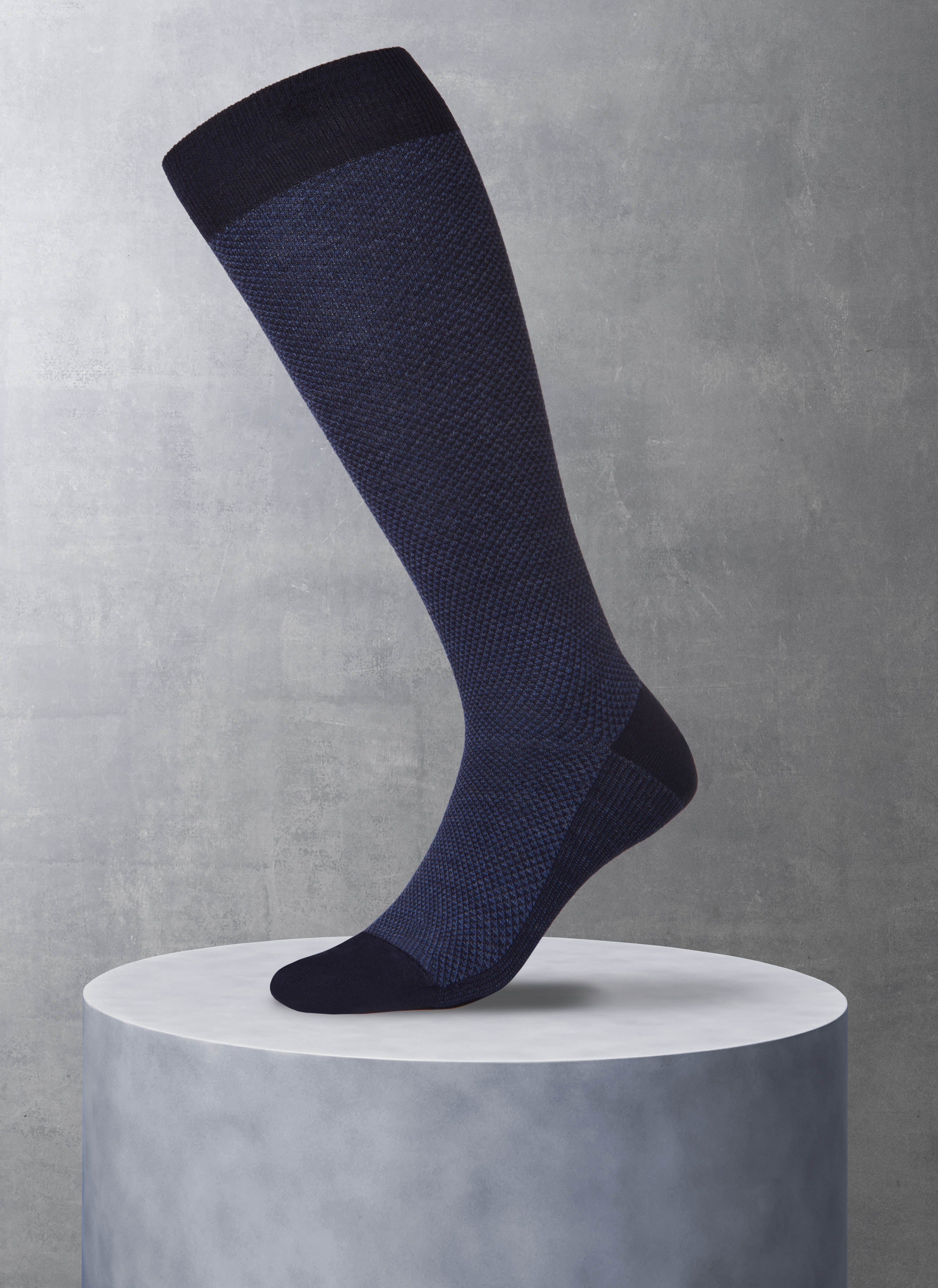 Merino Wool Diamond Over the Calf Sock in Navy