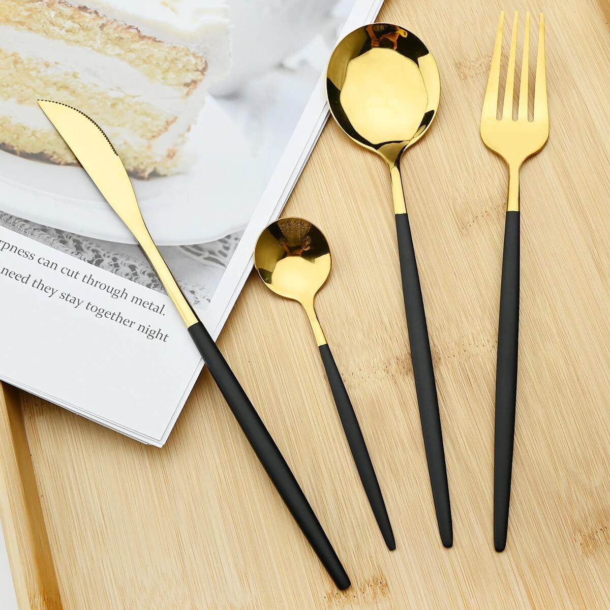 Durable Stainless Steel Flatware Set Black Golden Silverware - Temu