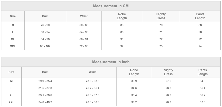 Pajama Size Chart – Nordic Peace