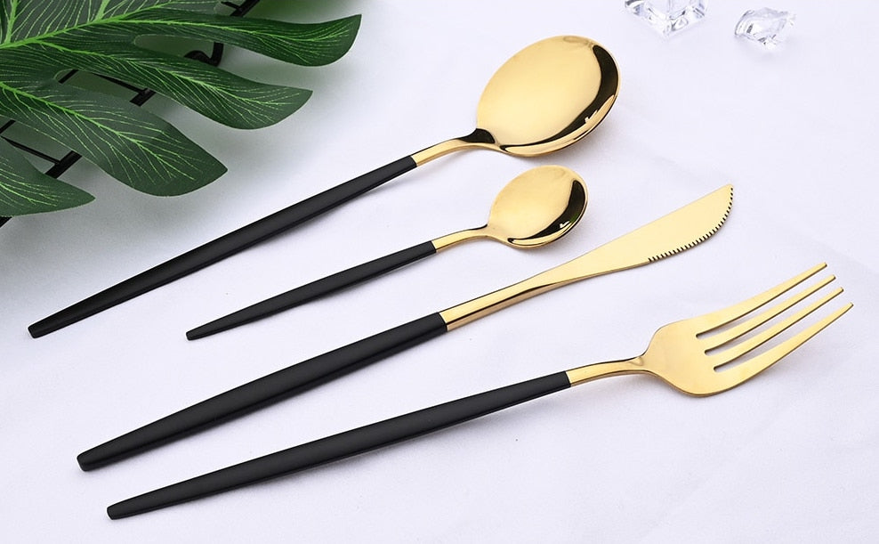 5pc Stainless Steel Silverware Set Black/gold - Opalhouse