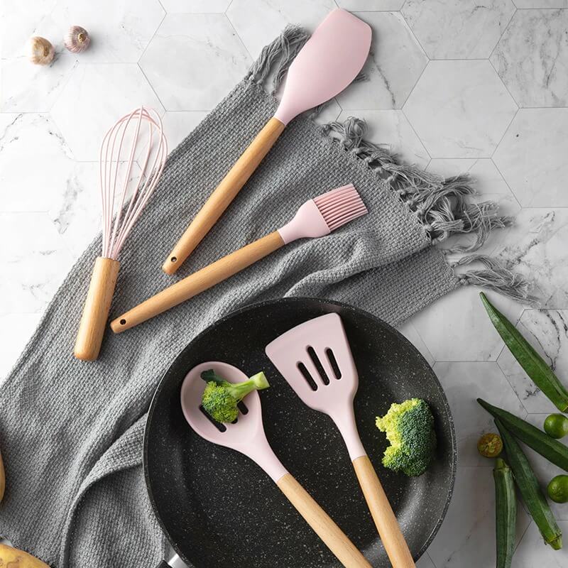 12PCS Kitchen Utensil Set - Silicone Cooking Utensils Wooden