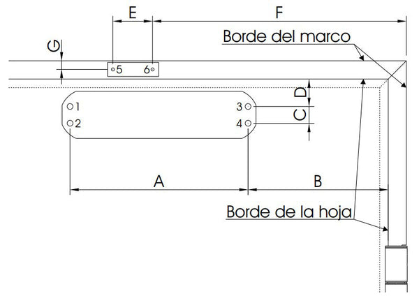 Esquema de montaje de cierrapuertas