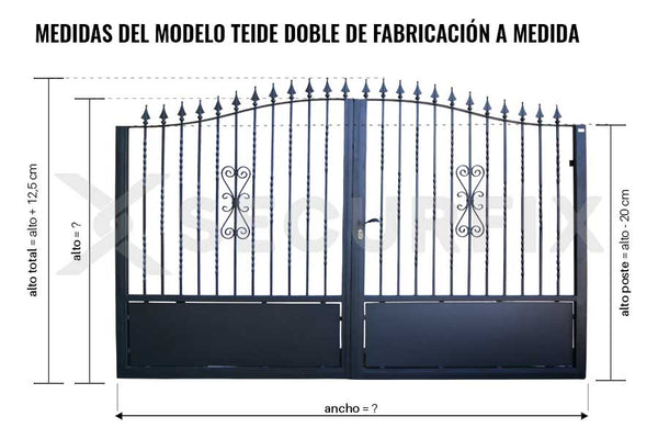 Esquema de dimensiones para puertas Teide fabricadas a medida